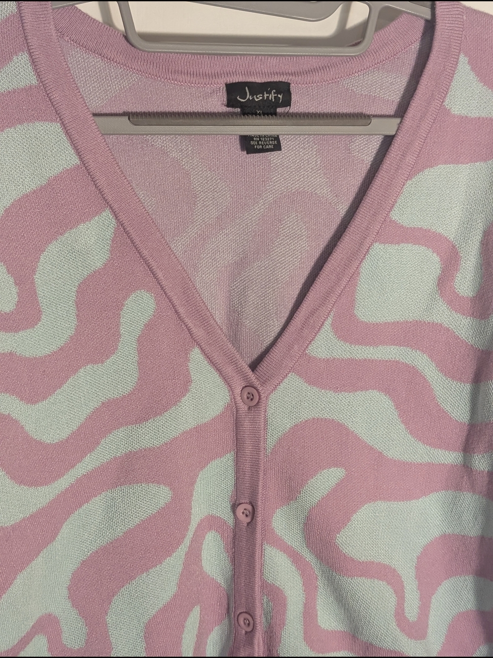 Justify Wavy Abstract Cropped Cardigan Sweater Pastel Purple Mint Green Size XL - Picture 2 of 6